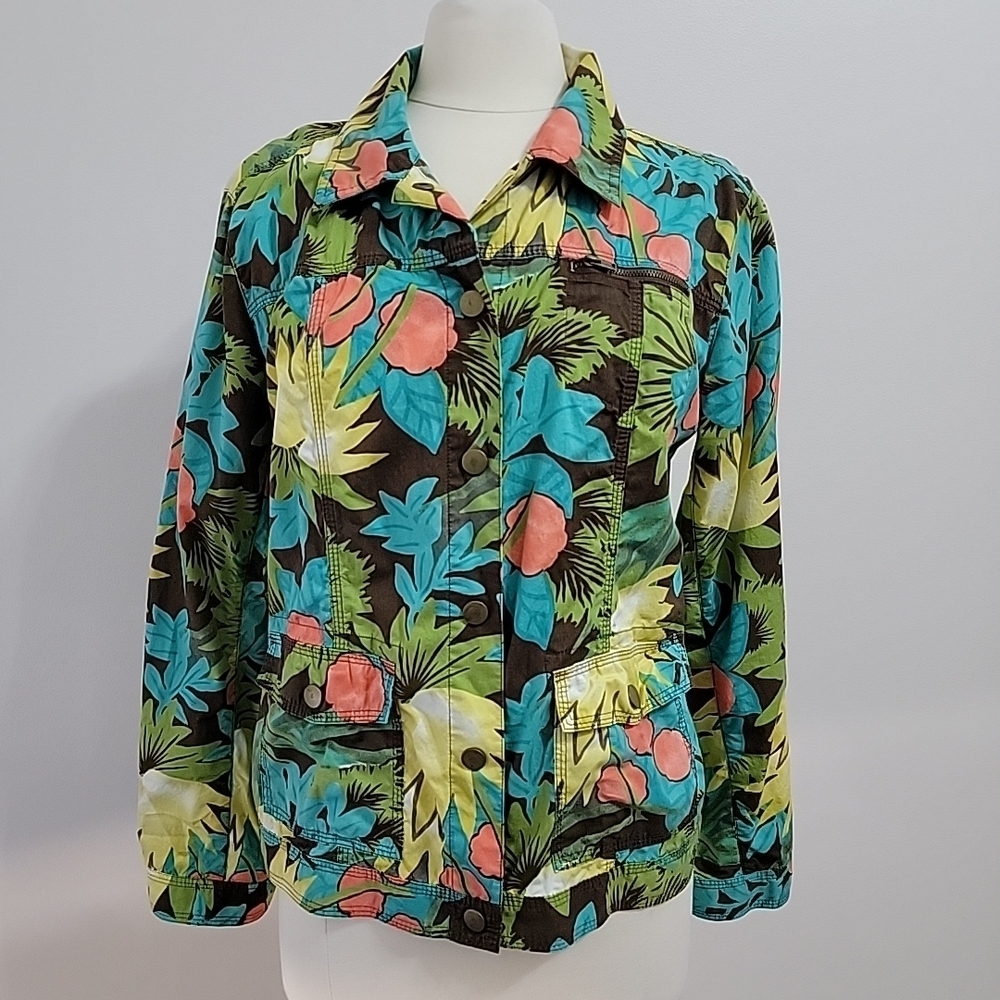 Chicos 2 Large 12-14 Tropical Lightweight Floral Button Up Jacket